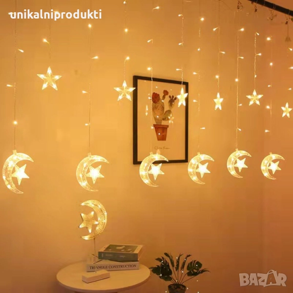 Коледни лампички LED завеса " Лунна приказка" 3.5м х 1м топла светлина , снимка 1