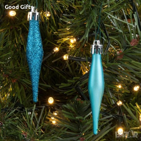 18 броя Комплект тюркоазени коледни висулки, 8см, снимка 1