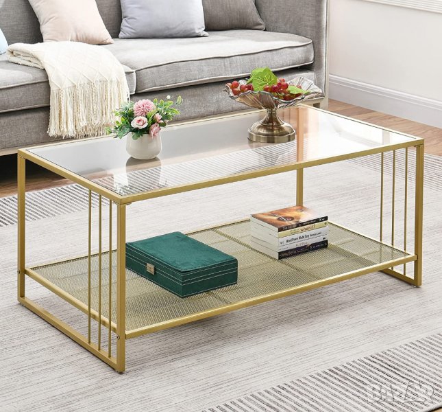 Стъклена холна маса / Масичка за кафе CKFZ-21404-GD, снимка 1