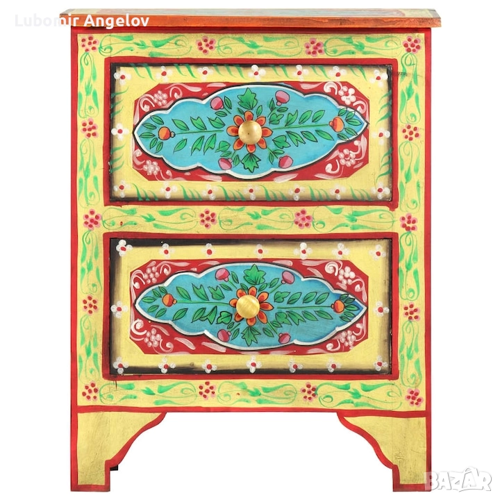 Ръчно рисувано нощно шкафче, 40х30х50 см, манго масив, снимка 1