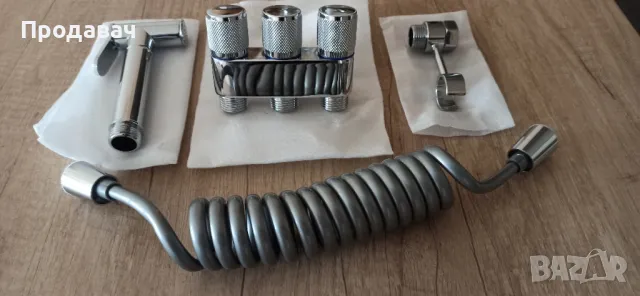 Хигиенен душ за тоалетна/биде с троен кран - ХРОМ,ЧЕРЕН И ОРЪЖЕЙНО СИВ , снимка 2 - Душове - 49027110