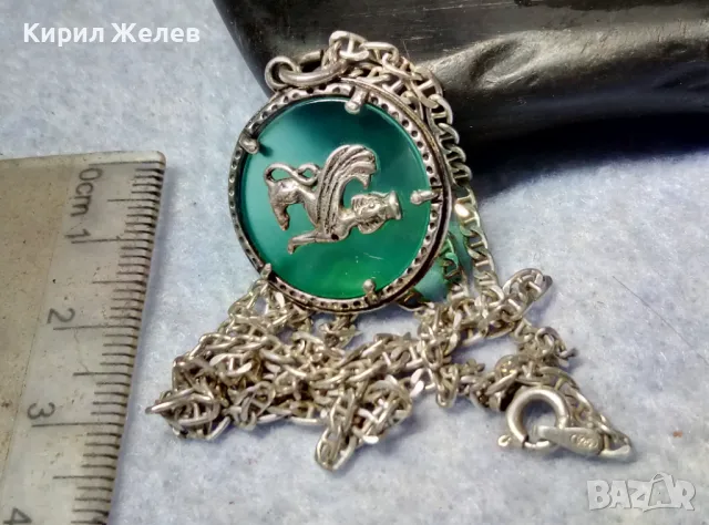 ИТАЛИАНСКИ ДАМСКИ МЕДАЛЬОН от СРЕБРО и СТЪКЛЕНА ПАСТА Paste Vitree Със СРЕБЪРНА 925 ВЕРИЖКА 43850, снимка 8 - Колиета, медальони, синджири - 49913234