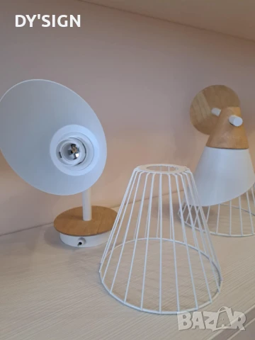 Красив стенен аплик в бяло и дърво, снимка 3 - Лампи за стена - 50902295