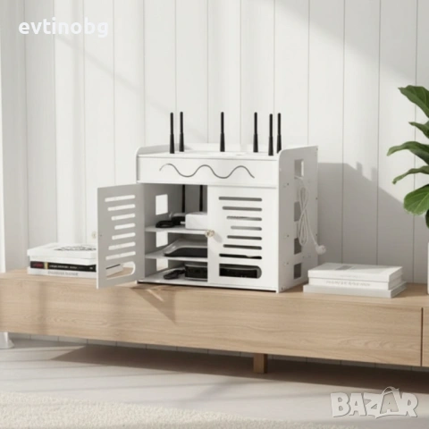 Органайзер шкаф за Wi-Fi рутер и кабели – 3 нива, бял дизайн, снимка 2 - Шкафове - 53842794