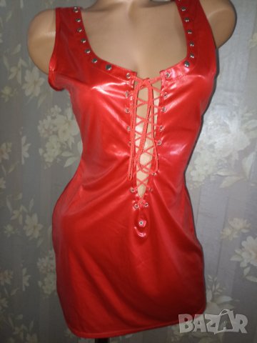 Червена секси къса рокля от еко кожа М, снимка 9 - Рокли - 42173000