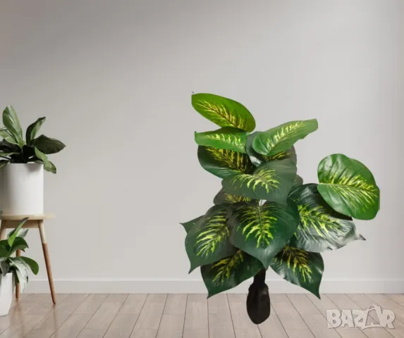 Изкуствено декоративно растение с шарени зелени листа ,1 метър, снимка 2 - Декорация за дома - 49816030