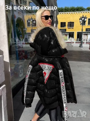 Guess Дамско Лачено Зимно Яке С Качулка С Пух Гес - Черно И Червено Код VAL-42, снимка 6 - Якета - 56090344