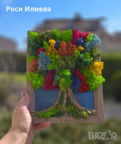 Красива картина цветно дърво декорирано с естествен скандинавски мъх, снимка 3 - Картини - 49435947