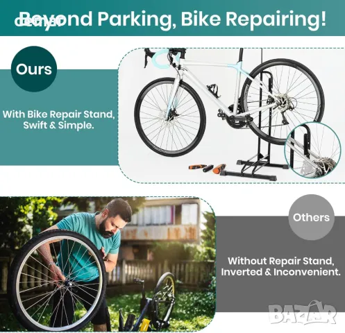 Favoto Bike Rack Stand Floor - Вертикална стойка за велосипеди, за велосипеди 20-29 инча, черна, снимка 4 - Аксесоари за велосипеди - 48489545