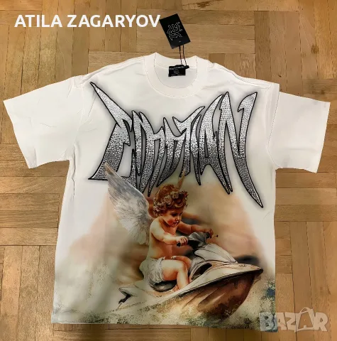 Mixed Emotion Angel Rhinestone T-Shirt – White – L