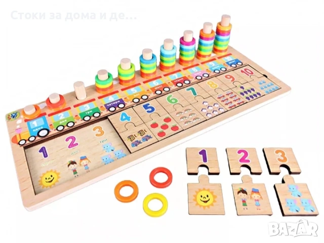 ✨Детски дървен пъзел Влак с български език