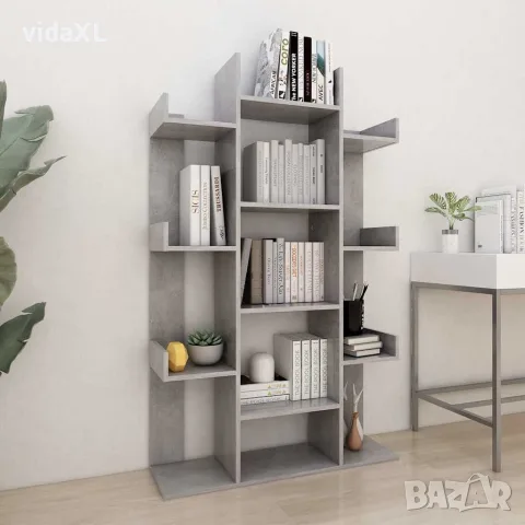 vidaXL Шкаф библиотека, бетонно сив, 86x25,5x140 см, инженерно дърво, снимка 2 - Ракли - 56147788