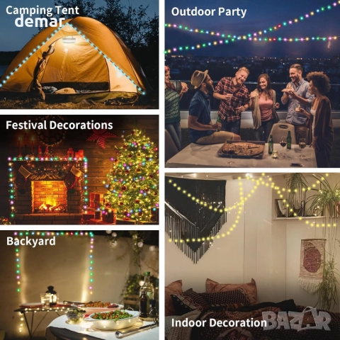 Къмпинг гирлянди 10M, 2 в 1 външен къмпинг фенер с 14 режима, 4000mAh, IP44, снимка 7 - Лед осветление - 51756853