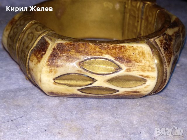 СТАРИННА БРОНЗОВА ТИБЕТСКА ТРАДИЦИОННА МАСИВНА ГРИВНА с ЩИФТ и КАМИЛСКА КОСТ РЪЧНА ИЗРАБОТКА 38321, снимка 2 - Антикварни и старинни предмети - 41095979