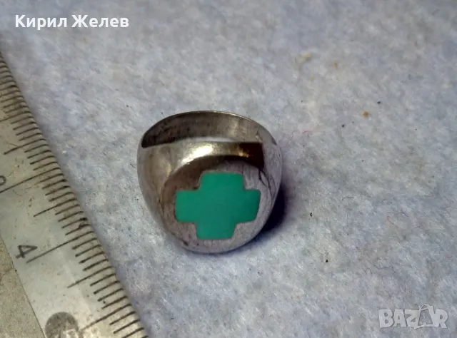 СТИЛЕН СРЕБЪРЕН ПРЪСТЕН СРЕБРО 925 с КРЪСТООБРАЗЕН ЗЕЛЕН ЕМАЙЛ РЪЧНА АРТ РАБОТА 49997, снимка 7 - Пръстени - 50024179