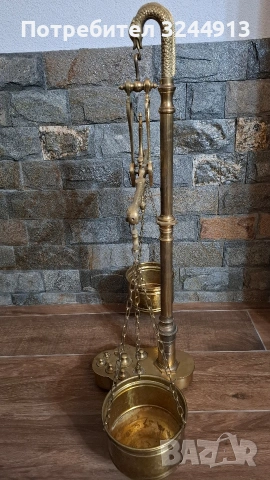 Стара много красива месингова везна пълен комплект с две блюда, снимка 5 - Антикварни и старинни предмети - 53140353