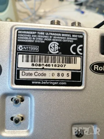 Лампов, микрофонен предусилвател Behringer MIC100, снимка 4 - Микрофони - 48225032