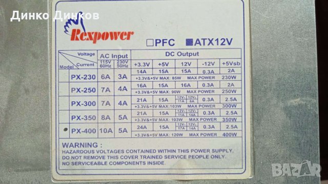 Компютърно захранване 400W - Rexpower, снимка 1 - Захранвания и кутии - 35774726