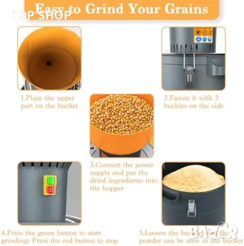 Нова голяма Електрическа мелница за зърно 50L: царевица, пшеница, ориз, соя и др., снимка 7 - Друга електроника - 49509540