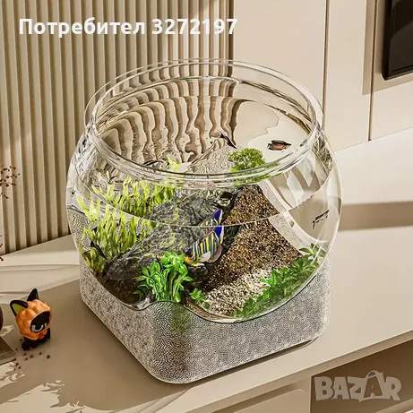 MOTOTIGER кръгъл аквариум с основа,дизайн с противоударна защита, снимка 4 - Аквариуми - 48715478