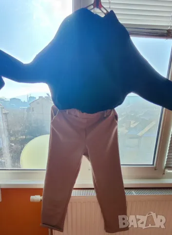 👗 Бежов панталон + черна блуза с паднало рамо – дамски комплект;2XL–4XL, снимка 3 - Панталони - 49457592