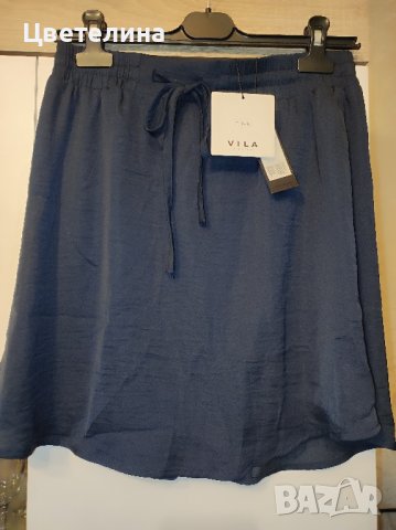 Дамска къса пола в тъмно син цвят M размер Vila clothes цена 25 лв. + подарък обеци, снимка 1 - Поли - 42597523