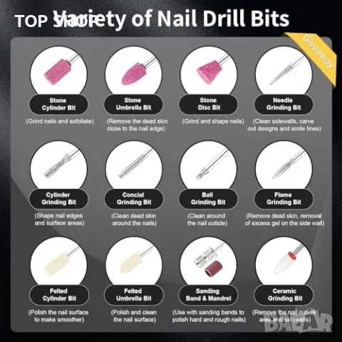 Нова електрическа пила за нокти 30000RPM за акрил гел педикюр маникюр, снимка 7 - Продукти за маникюр - 49239110