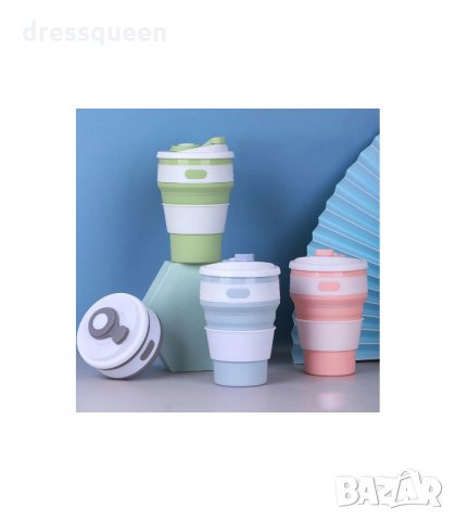 2918 Сгъваема силиконова чаша с капак, в различни цветове, снимка 6 - Чаши - 34265643