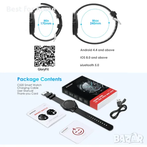 Elegant C520 фитнес смарт часовник висок клас, снимка 9 - Смарт часовници - 48104621