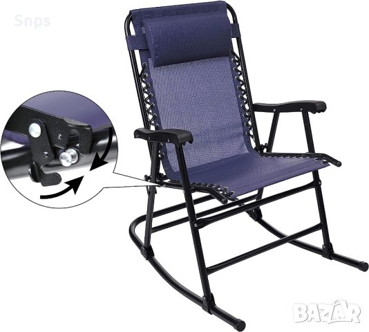 Сгъваем люлеещ се стол със сенник - син, снимка 2 - Къмпинг мебели - 41526637
