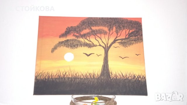 картина залез - авторско платно с рамка - 40 см х 30 см