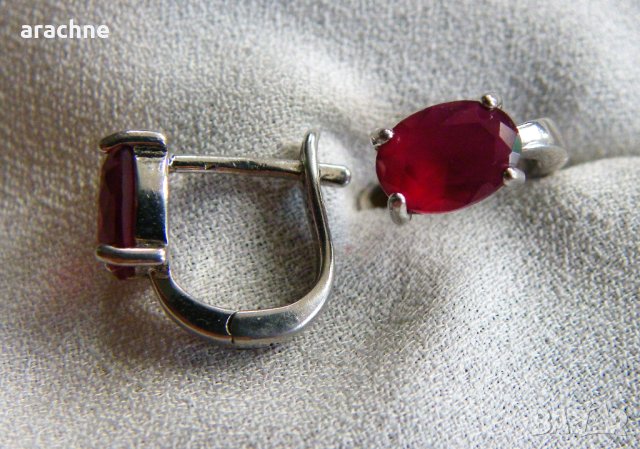 Сребърни обици с рубини, снимка 6 - Обеци - 41351381