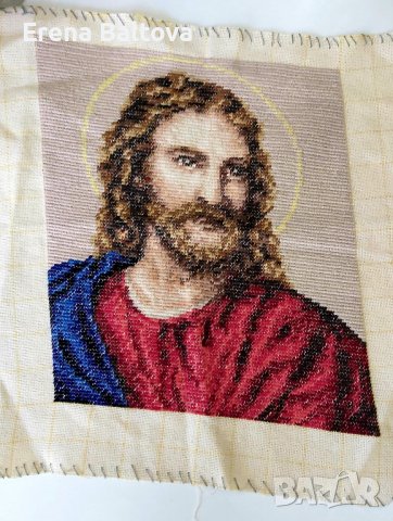 Гоблен с лика на Исус . Ръчна изработка ДМС конци, снимка 1 - Гоблени - 40081964
