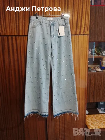 Нови дънки, прав крачол с камъни, снимка 1