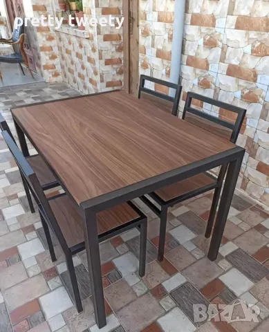 Комплект маса със столове от метал и дърво или метал с ПДЧ плотове в индустриален стил , снимка 4 - Маси - 49684977