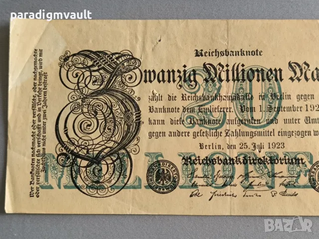 Райх банкнота - Германия - 20 000 000 марки | 1923г., снимка 2 - Нумизматика и бонистика - 49780377