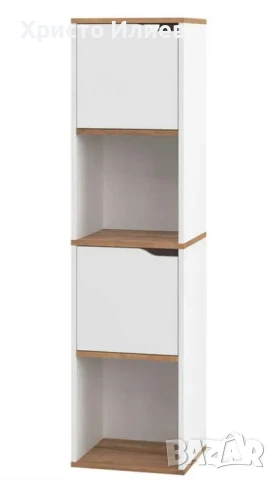 Висок шкаф с полици и вратички бял 155см