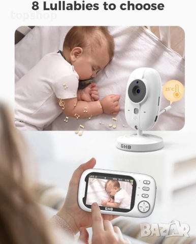 Нов 3.5 инчов бебефон GHB ABM 600 с камера и нощно виждане, VOX режим, двупосочен разговор, песни..., снимка 6 - Бебефони - 52157597