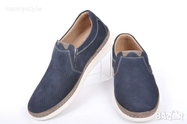 Тъмно сини мъжки обувки - Набук, снимка 2 - Ежедневни обувки - 50108309