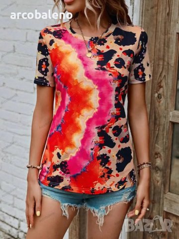 Дамска тениска с кръгло деколте и къс ръкав с леопардов принт, 4цвята , снимка 7 - Тениски - 41497389