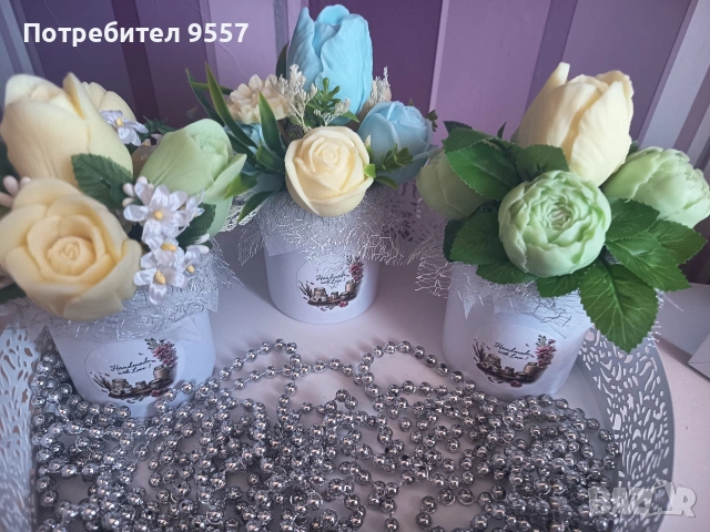 Букет от ръчно изработени ароматни соеви цветя, снимка 2 - Други - 53783572