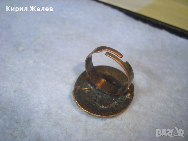 АРТ НУВО СТИЛ сИНКРУСТИРАНИ ЦВЕТНИ КРИСТАЛИ с ЕМАЙЛлак РЕТРО ВИНТИДЖ ПРЪСТЕН РЕГУЛИРУЕМ МЕСИНГ 26823, снимка 5 - Пръстени - 36392553