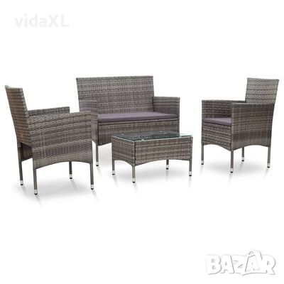 vidaXL Градински комплект с възглавници, 4 части, полиратан, сив(SKU:45812