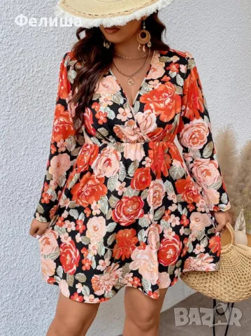 Красив Многоцветен Модел Туника / Рокля с Оранжево Огнени Цветчета