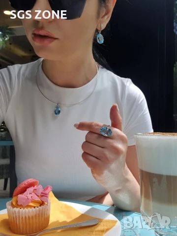 СРЕБЪРНИ ОБЕЦИ СУПЕР МОДЕЛЬ с TOPAZ SWISS , снимка 5 - Обеци - 51219006