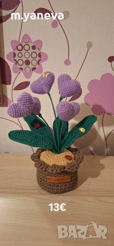 ръчно плетени цветя, снимка 2 - Декорация за дома - 53077727