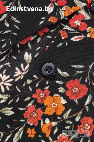 Дамска риза в черно с флорален принт и дълги буфан ръкави, снимка 8 - Ризи - 50849661