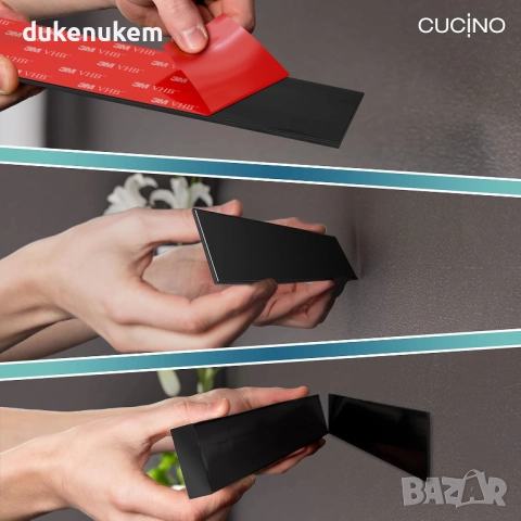 Магнитна лента за ножове 40 см, супер силен магнит, монтаж без пробиване, черен инокс, снимка 3 - Други - 52534692