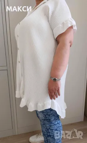 Приказна макси дълга туника солей с удължен гръб и къдрички в тъмно синьо , снимка 6 - Туники - 46131447