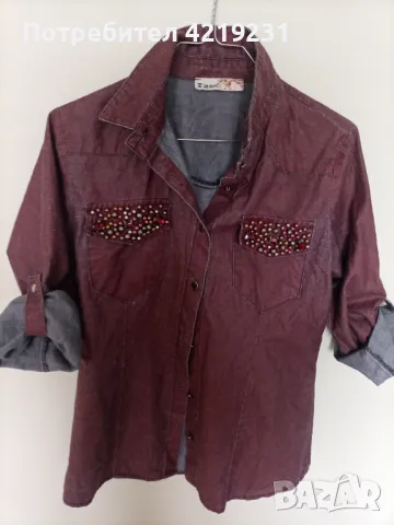 Ефектна риза от деним с камъни и мънисти, снимка 1